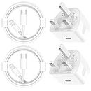 iPhone Charger, 20W 2-Pack Fast Plug with 1M Cable for iPhone 14/14 Pro/14 Pro Max/14 Plus/13 12 11 X XR XS SE 2020 8 7 6 6S Mini, Pad Pro, USB Type C Wall Charging PD Adapter UK, 3FT Cord