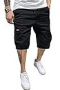 JMIERR Mens Cargo Shorts Relaxed Fit Drawstring Golf Shorts Men's Cotton Stretch Workout Shorts Twill Hiking Outdoor Beach Shorts for Men Work Shorts with 6 Pockets Long Shorts Summer CA36(L) 0 Black