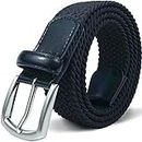 CHCSTAR Elastic Braided Men Leather Belt - Waist Belt for Men Big and Tall - Stretch Casual Belt for Jeans Shorts - Black 43