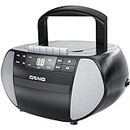 Craig CD6951-SL Portable Top-Loading CD Boombox with AM/FM Stereo Radio and Cassette Player/Recorder in Black and Silver | 6 Key Cassette Player/Recorder | LED Display |