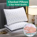 2/4/6 Pack Hotel Quality Pillows Checked Ultra Soft Home Bed Pillow Medium Firms