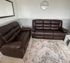 Roma Brown Recliner Sofa 3 2 Seater Set Couch  with Cup Holders + Corner sofa