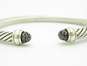 David Yurman Argent Sterling et Noir Diamants 5mm Classique Câble Bracelet