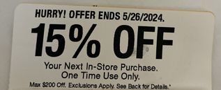 HOME DEPOT Coupon of 15% OFF Your next IN-STORE ONLY Exp:5/26/24
