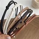 5 Pcs Thin Leather Headbands for Women, Cute Knotted Head Bands for Women’s Hair Fashion Kont Headband Black Brown White Headbands for Girls Womens Hair Accessories