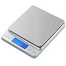 Small Digital Scale,3kg/0.1g,Kitchen Scale,Food Scale,with Blue Backlit LCD Display, 6 Units, Auto Off, Tare, PCS Function, Stainless Steel, Battery Included,2 Trays