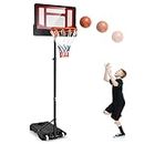 Goplus Portable Basketball Hoop, Basketball Goal with 4.3 FT-8.2 FT Adjustable Height, Ball Storage, Indoor Outdoor Weather-Resistance Basketball Hoop System for Kids Youth Outside Backyard, Driveway