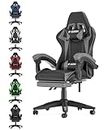 bigzzia Ergonomic Gaming Chair - Gamer Chairs with Lumbar Cushion + Headrest, Height-Adjustable Office & Computer Chair for Adults, Girls, Boys (With footrest, Grey)