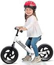 Balance Bike for 2, 3, 4, 5 6 Year Old Kids, 12 Inch Toddler Balance Bike Kids Indoor Outdoor Toys, No Pedal Training Bicycle with Adjustable Seat Height (White)