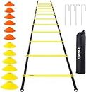 Agility Ladder Football Training Equipment Set, Football Ladder Training with 12 Cones 4 Stakes, Speed Ladder, Workout Ladder, Exercise Ladder for Rugby, Tennis, Basketball Practice for Kids Youth