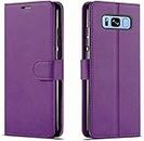 NWNK13 For Samsung Galaxy S8 Case Leather Wallet Book Flip Folio Stand View Magnetic Closure with Card Slots Cover for Samsung S8 Purple