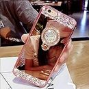 LEMAXELERS Samsung Galaxy A10 Case,Galaxy A10 Cover,Glitter Bling Diamond Rinestone Mirror Makeup Silicon TPU Soft Rubber Cover with Diamond Ring Stand Holder for Galaxy A10,Diamond Mirror Rose