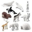 Mini Arctic Animal Set 10 Arctic Animal Statues, Deer, Seal, Penguin, Wolf, The Best Gift for Family.