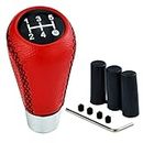 Temzzer 5 Speed Gear Knob Leather Car Shift Knob Transmission Shifter Handle for Most Manual Automatic Vehicles (Red)