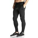 BROKIG Mens Zip Jogger Pants - Casual Gym Fitness Trousers Comfortable Tracksuit Slim Fit Bottoms Sweat Pants with Pockets (XX-Large, Black)