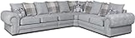 Verona Suede Fabric Corner Sofa - Grey Corner Couch - Large Corner Sofa - 6 Seater Corner Settee - Modern Corner Sofa Set - Cheap Couch Delivery All Over UK (Left hand side 280cm X 220cm,)