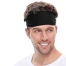 Boldfit Cotton Headband for Men & Women - Head Band Strapless Sports Sweat Band for Gym, Tennis, Badminton and Other Sports - Unisex Hair Band with Non-Slip Head Bands for Long Hair -Black, Pack of 1