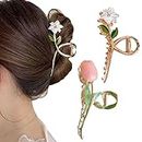 Large Metal Hair Clips Tulip Hair Clips Flower Hair Claw Clips Women Nonslip for Thicken Hair Curly Straight Long Hair - 2PCS (Tulip + lily)