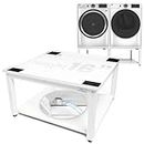 EZ Laundry | Upgraded 28” Universal Pedestal – 700lbs Capacity, Raises 16” with Built-in Drain Pan + Hose, Adjustable Feet, Anti-Vibration & Storage Shelf fits 27" or 28" Washer & Dryer (White)