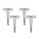 Geesatis 6 inch / 150 mm Furniture Legs Round Tall Sleek Tapered Furniture Legs Chair Table Chrome Plated Finished Furniture Feet Replacement, with Mounting Screws, Silver & Straight, 4 Pack