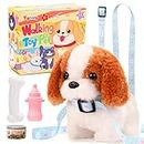 Tagitary Plush Toys Puppy Electronic Toy Walking and Barking Dogs,Tail Wagging Fake Dog Interactive Dog Toy for Kids with Leash,Easter Christmas Birthday Gift for Toddlers Kids