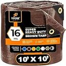 Xpose Safety 10' x 10' Super Heavy Duty 16 Mil Brown Poly Tarp Cover - Thick Waterproof, UV Resistant, Rip and Tear Proof Tarpaulin with Grommets and Reinforced Edges - by