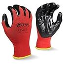 VSAV Safety Nitrile Coated Work Gloves - 10 Pairs of 13 Gauge Polyester Shell Gloves in Red/Black, Size Large