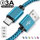 USB C Type C Charger Cable 3A Fast Charging Lead Data Cord for Samsung S10 E S20