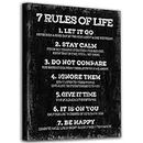 Inspirational Wall Art 7 Rules of Life Canvas Pictures Retro Motivational Quotes Office Wall Decor Black and White Framed Canvas Prints for Living Room Bedroom Home Bathroom Decor 30x 40cm