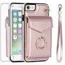 Asuwish Phone Case for iPhone 6 6s Wallet Cover with Tempered Glass Screen Protector and Ring Card Holder Cell iPhone6 Six i6 S iPhone6s iPhine6s iPhones6s i Phone6s Phone6 6a S6 Women Men Rose Gold