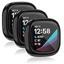 Tobfit 3-Pack Screen Protector Compatible with Fitbit Versa 3 Case and Fitbit Sense Case, Soft TPU Plated Full Around Protective Case Cover for Fitbit Versa 3 Smartwatch (Black/Black/Black)