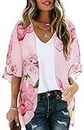 Womens Boho Cardigan Tops Loose Cover Ups Plus Size Kimono Summer Outfits(Pink Flower, XL)