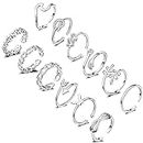 TOBENY 12PCS Adjustable Open Rings for Women 14K Gold Silver Plated Knot Arrow Heart Wave Butterfly Stackable Thumb Knuckle Rings Set