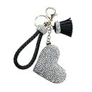 NLYNX Sparkling Crystal Rhinestone Heart Keychain Leather Tassel Wristlet Strap Fashion Key Chains for Women Girls Bag Charm