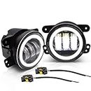 4 inch Led Fog Light 2 PCS 60W Round Fog light lamps with White Halo Ring Angel Eye DRL Fog Lights Compatible for 07-18 Wrangler Unlimited Accessories JK TJ LJ Off Road Front Bumper Fog Lamps by Safego