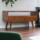Piccolo tavolo console TV con cassetti e mensola aperta supporto TV vintage legno massello