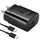 AILKIN 25W C-Type Charger With Cable Compatible With Samsung Galaxy S/A/M/F Series|Super Fast Charger Cable For S23/S22 Ultra/S21/21 Fe/S20+/S20/Note 20/Note 10/M54/M53 5G/M33/M23/A34/A54 5G (Black)