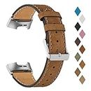 WASPO Compatible for Fitbit Charge 4 Leather Strap, Genuine Leather Bracelet Classical and Comfortable Compatible with Fitbit Charge 4/ Charge 3/ Charge 3 SE, Small Large Men Women