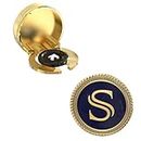 "Men's Gold Plated Snap-on Shirt Button Cover Cufflinks Set - Stylish Mandala Jali Design with Gold Colour Plating - Elegant Dress Shirt Accessories" Alphabet Style (Letter S)