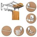 Plantex Stainless Steel Folding Towel Rack with Stainless Steel 304 Grade Darcy Bathroom Accessories Set 5pcs (Towel Rod/Napkin Ring/Tumbler Holder/Soap Dish/Robe Hook)