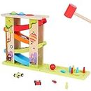 Wooden Ball Drop Toy for Toddlers Wooden Car Ramp Race Toy 3-in-1 with Pounding Toy & Bowling for Kids Early Developmental Montessori Toys for 1 Year Old, Great Birthday Gift for Boys Girls