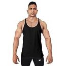 DECISIVE Fitness 100% Cotton Gym Vest, Gym Stringer Vest for Men, Straight Bottom Black Large 40" to 42" Chest