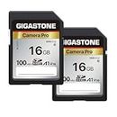 Gigastone 16GB SDHC Memory Card, Pro Series Camera, Pack of 2 Cards, Speed up to 100MB/s, Compatible with Canon Nikon Sony Camcorder, A1 U1 V10 UHS-I Class 10 Camera for Full HD Video