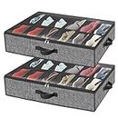 Under Bed Shoe Storage Organizer for Closet Fits 24 Pairs-Sturdy Underbed Shoe Containers Box Bedding Storage Organizador De Zapatos with Clear Cover,Set of 2, 29.3 x 23.6 x 5.9inch(Linen-like Black)