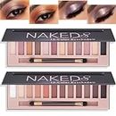 12 Shades Nude Matte Eyeshadow Palette,Shimme Naked Eyeshadow Palette,Eye Shadow Palette Natural Flash Waterproof Durable Smoked Professional Makeup Palette With Brush Pearl+Matte