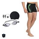 SHIFTER Swimming Combo Kit Regular Fit (28-42in) Swimming Short, Goggles, Silicone Cap, 2Pc Ear Plugs, 1 Pc Nose Clip, Swimming Suit (Black) (34 INCH)