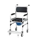 Costway Toilet Commode Wheelchair, Multifunctional Rolling Commode Chair w/ 5-Level Adjustable Height & Removable Toilet, Bath Chair w/Folding Pedals&10cm Universal Wheels, for the Elderly & Disabled