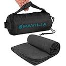 PAVILIA Travel Blanket Airplane Compact with Bag, Soft Packable Plane Blanket Kids Adults, Portable Camping Flight Essentials, Travelers Gifts Accessories, Luggage Backpack Strap, 65x40 Black