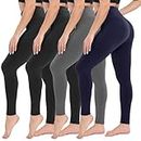 CAMPSNAIL 4 Pack Leggings for Women - High Waisted Soft Tummy Control Slimming Black Yoga Pants Workout Running Black Black Dark Grey Navy