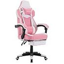 WOTSTA Gaming Chairs Massage Game Chair with Footrest Reclination Angle Adjustable Backrest Height Gamer Seat Equiped Retractable Wheels (Pink)